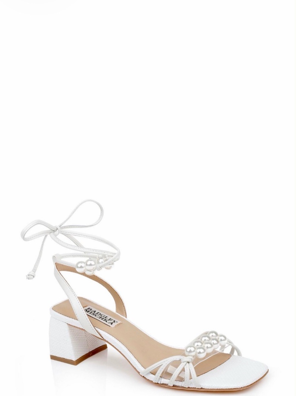 Badgley Mischka Dejah Pearl Ankle-Tie Low Block Sandals